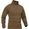 KEFITEVD Camicia da uomo Slim Fit Militare Tattico Manica Lunga 1/4 Zip Frontale Camicie Airsoft Outdoor Combat t Shirt, Marrone, L