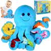 Omuyasi Polpo di Peluche per Bambini, Giocattolo Sensoriale Montessori per Bambini di 1 Anno con 8 Tentacoli Testurizzati, Gegali per Bambine e Bambini di 4 5 6 7 8 9 Anni, Regali per la Festa del Bebè (Blu)