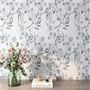 ReWallpaper Carta da Parati Floreale Iris Vintage Adesiva per Mobili, Bianca Grigio Foglie e Fiori, Autoadesiva Pellicola Cameretta Bagno 44.5CM×3M