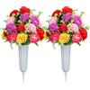 SIFOEL Fiori artificiali del cimitero, fiori falsi di garofano con vaso per decorazione lapidi cimitero, set di 2