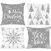 Lanpn 4 Pezzi Federe Cuscini Natalizi Copricuscini Natalizia 45x45cm, Federa Natalizie Decorativo Fiocchi di Neve Invernali, Decorazioni Natalizio per Divani Letto in Camera da Letto(Grigio)