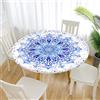 Morbuy Tovaglia Rotonda Antimacchia, Mandala Tovalie da Tavola con Bordo Elastico, Lavabile Copritavolo Elastico per Cucina Giardino Feste (Diametro 100cm,Blu Cristallino)