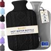 Qomfor Borsa Acqua Calda - Copertura Morbida a Maglia Premium - 1,8L Grande Capienza - Boule Acqua Calda per Alleviare il Dolore, Schiena, Collo e Spalle per Calde Notti - Nero