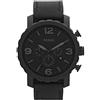 Fossil Orologio Nate da uomo, movimento cronografo al quarzo, cassa 50 mm in acciaio inossidabile nero con cinturino in vera pelle, JR1354, Nero