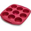 Backhaus Stampo Muffin in Silicone Platino LFGB, 9 Cavità Ø7 cm, Antiaderente con Manici Ergonomici, per Forno e Lavastoviglie, Rosso