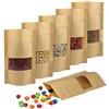Ledoo Sacchetti di carta kraft Ledoo, 150 sacchetti con cerniera e finestra, adatti per caramelle, tè, cereali, alimentari, riutilizzabili, marrone, impermeabili