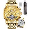OLEVS Orologio Automatico da Uomo, Scheletrato con Tourbillon Senza Batteria, Lussuoso in Acciaio Inossidabile con Data, Meccanico Impermeabile e Alla Moda