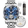 OLEVS Self Winding Skeleton Watch for Men - Tourbillon Luxury Stainless Steel Mechanical Watch with Date - Waterproof Automatic