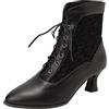 COOLCEPT Donna Vintage Victorian Stivali Cordoncino Polacchine Almond Toe Black Numero 43