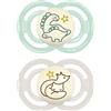 MAM Perfect Night Silicone 6-16 M., 2 pezzi, Dino/Volpe
