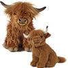 Living Nature Coppia di Mucche delle Highlands Genitore e Cucciolo, Due Giocattoli di Animale da Fattoria realistici e Morbidi, Peluche Naturli Eco-Friendly, 16cm e 22cm