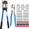 Proster Pinza Crimpatrice 6-50mm² Kit con Spelafili Capicorda Elettrici ad Anello di Rame e Guaine Termorestringenti 2:1 Pinza Crimpatrice Regolabile 10-0AWG per Cavi Connettori Terminali a Crimpare