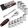 XYZDOUBLE 12 Pezzi Set di Chiavi a Bussola con Cricchetto da 3/8 8 mm - 19mm Inserti Esagonali e Prolunga da 150mm Cricchetto Reversibile in Cr-V con Pulsante di Scatto
