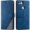SONWO Cover per Huawei P Smart 2018 / Huawei Enjoy 7S, Flip Caso in PU Pelle Case Cover Portafoglio Custodia per Huawei P Smart 2018 / Huawei Enjoy 7S, [Kickstand] [Slot per Schede], Blu