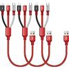 ASICEN Multi Cavo di Ricarica, [3pcs,35cm] 3 in 1 Multiplo Cavetto, Nylon Intrecciato Cavo USB di Ricarica per iP/Micro USB/Typo C per iPhone/Tablet/Samsung Galaxy/LG/Pixel/HTC/OnePlus (Rosso)