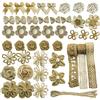 Allazone 40Pz Fiori e Fiocchi di Iuta, 3 Rotoli Set di Nastri di Tela Naturale Nastro di Spago e Punti Colla per Decorazioni per Fai da Te, Matrimoni, Natale, Feste