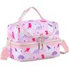VASCHY Borsa termica per il pranzo per ragazze, borsa da pranzo portatile con scomparti separati riutilizzabile borsa da pranzo con tracolla regolabile scuola e picnic (Dinosauro rosa)