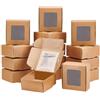 BENECREAT 30 Pack Scatola di Cartone Pieghevole Marrone con Finestra Trasparente 6.5x6.5x3cm Contenitore di Gioielli Regalo Contenitore Superiore per Torta, Cioccolato e Biscotti