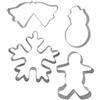 Zenker 672805 - Set di 4 formine per biscotti natalizi, taglio pasta, acciaio inossidabile, da uomo pan di zenzero: 7 x 9 cm, fiocco 10 x 9,5 cm, doppia campana: 9,5 x 5 cm, pupazzo di neve: 4,5 x 8