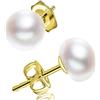 Zevmi Orecchini di Perle in Argento 925 Placcato Oro per Donne: 10mm Borchie di Perle Bianche d'acqua Dolce - Orecchini di Perle Coltivate