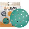 Multiblade - Dischi abrasivi professionali, 150 mm, 10 pezzi, grana 60, 17 fori, per legno e metallo, qualità professionale per levigatrice eccentrica