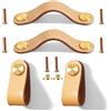 Yuaaoh Maniglie in Pelle per Mobili 4 Pezzi Pomelli per Mobili di Cuoio Maniglie per Cassettiera in Pelle Maniglie per Armadio in Pelle 13,8CM Colore Carne