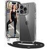 Vaykwo Cover con Cordino per iPhone 13 Pro 6.1'',Custodia con Regolabile Collana per iPhone 13 Pro, Protezione Completa a 360 Gradi Trasparente Case con Laccio Tracolla, Nero