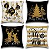 Artscope Set di 4 Natale Federe Copricuscini Decorativi Natalizi Fodere per Cuscini Patio Giardino Soggiorno Divano Fodera per Cuscini (45x45cm, Oro Nero)