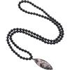 COAI Collana Mala 108 Perline di Pietre Dure Semipreziose Ossidiana Nera Annodate a Mano con Ciondolo Ovale di Rodonite