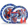 Sorrisini Set Stoviglie bambini, Set Piatti Bambini per asilo, scoula, Set pappa piatto, ciotola, posate, bicchiere, Set piatti in plastica dura riutilizzabile andata per microonde, Spider