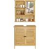 EUGAD Set di mobili da bagno con armadietto a specchio, per bagno, in bambù, modello 5