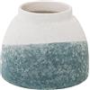 DRW Vaso da tavolo in ceramica in beige e blu petrolio texture sabbia 17x14cm, bocca 9cm