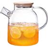 HwaGui Teiera in vetro borosilicato da 1,6 l con filtro in metallo, teiera in vetro borosilicato con coperchio in bambù, caraffa in vetro