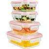 Home Fleek Contenitori In Vetro Per Alimenti Con Coperchio - Impilabili Meal Prep Contenitori Ermetici Per Alimenti Vetro, Adatti Microonde E Congelatore Contenitori Cibo Ventro (Set di 4, Rosso)