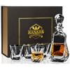 KANARS Bicchieri e Bottiglie da Whisky, Decanter da Whiskey Cristallo, 650 ml Bottiglia con 4x 210 ml Bicchiere per Cognac, Martini, Whisky, Scotch, Bourbon, Margarita, Bellissimo Regalo, 5 Pezzi