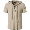 MakingDa Camicie estive da uomo con cappuccio e lacci, in cotone leggero, a maniche corte, stile casual, da spiaggia, bianco, S