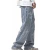 Yokbeer Jeans da Uomo Y2K Streetwear Fashion Baggy Straight Fit Jeans a Gamba Larga, Pantaloni Cargo a Vita Alta con Croci Stampate (Color : Blue, Size : XL)
