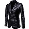 TANGLI Uomo Blazer Monopetto Slim Fit Giacca 2 Pulsanti Matrimonio Tuxedo Tuta in Pelle PU Cappotti Blazer Aderente Sport Business Casual Giacca in Pelle Bottoni più Cotone Pelle Cappotto Capispalla