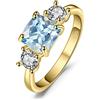 JewelryPalace Anello a Tre Pietre Donna Argento con Naturale Topazio Blu, in Argento 925 con Pietra Azzurra a Taglio Cuscino, Fedina in Oro Anniversario Set Gioielli 14.5