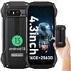 Blackview N6000 Android 13 Rugged Smartphone, 16GB+256GB/Helio G99, 48MP+16MP, 4.3''QHD+/Corning Gorilla Glass 5, 3880mAh/18W, NFC/Google Lens/OTG/Fingerprint/Face ID/4G Dual SIM/208g