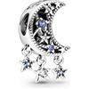 PANDORA Ciondolo Moments in argento Sterling con luna e stella con cristallo blu stellare e zirconia cubica trasparente