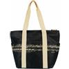 Borsa A Tracolla Nera a Tema Musicale con Note Crema 45x34x20cm Chiusura Zip