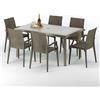 Grand Soleil Tavolo rettangolare Beige con 6 sedie rattan sintetico colorate 150x90cm MARION