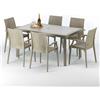 Grand Soleil Tavolo rettangolare Beige con 6 sedie rattan sintetico colorate 150x90cm MARION