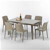 Grand Soleil Tavolo rettangolare Beige con 6 sedie rattan sintetico colorate 150x90cm MARION