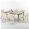 Grand Soleil Tavolo rettangolare Beige con 6 sedie rattan sintetico colorate 150x90cm MARION