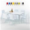 Grand Soleil Tavolo Rettangolare Bianco 150x90 cm con 6 Sedie Colorate Rome Summerlife