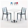 Grand Soleil Tavolino Quadrato Bianco 70x70 cm con 2 Sedie Colorate Trasparenti B-Side Demon