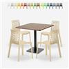Grand Soleil Set tavolino legno metallo Horeca 90x90cm 4 sedie design impilabili Dustin