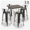 AHD Amazing Home Design Set tavolino legno metallo alto bar 60x60cm 4 sgabelli tolix vintage Axel White